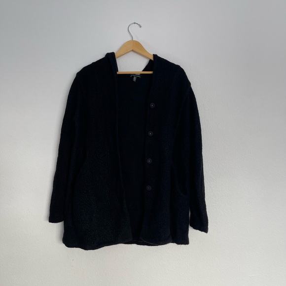 Eileen Fisher hooded felted wool cardigan size M - Picture 2 of 8